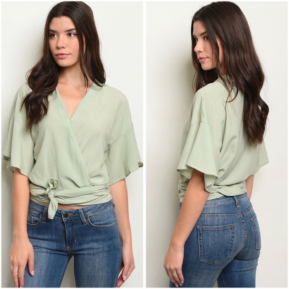 🆕Sage sleeve wrap tie blouse - Picture 1 of 1